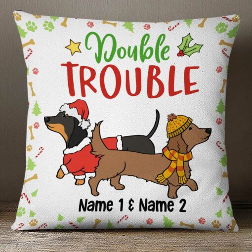 Personalized Dachshund Dog Double Trouble Pillow