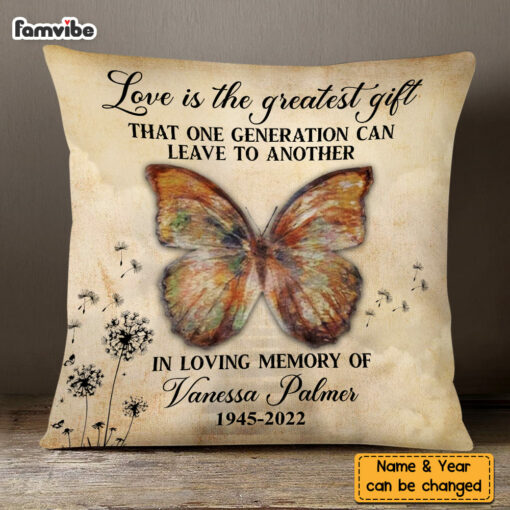 Personalized Dandelion Butterfly Sympathy Gift Loss of Loved One Memorial Pillow