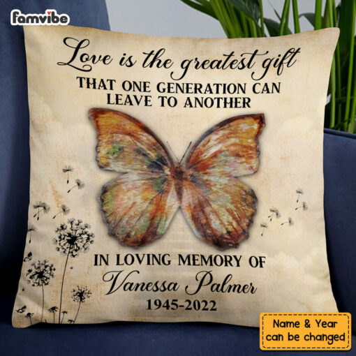 Personalized Dandelion Butterfly Sympathy Gift Loss of Loved One Memorial Pillow