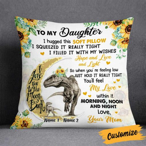 Personalized Daughter Dinosaur Sunflower Pillow