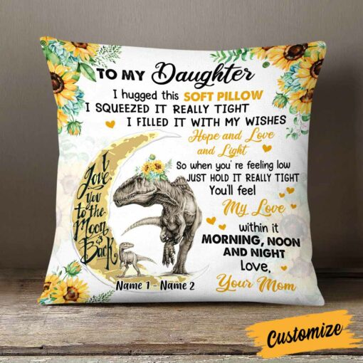 Personalized Daughter Dinosaur Sunflower Pillow