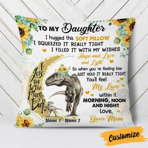 Personalized Daughter Dinosaur Sunflower Pillow