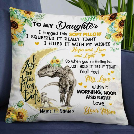 Personalized Daughter Dinosaur Sunflower Pillow