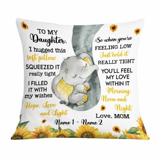 Personalized Daughter Elephant Sunflower Pillow