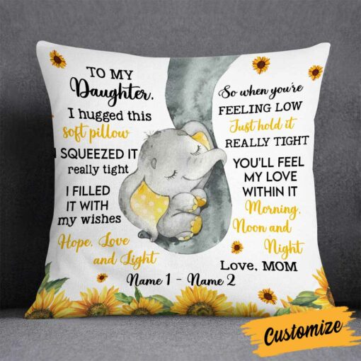 Personalized Daughter Elephant Sunflower Pillow