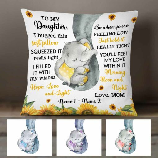 Personalized Daughter Elephant Sunflower Pillow