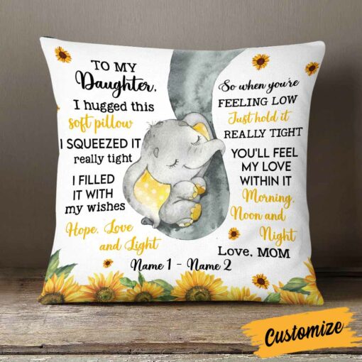 Personalized Daughter Elephant Sunflower Pillow