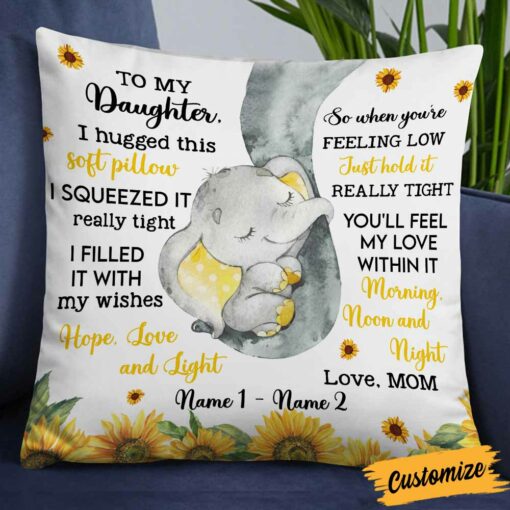 Personalized Daughter Elephant Sunflower Pillow