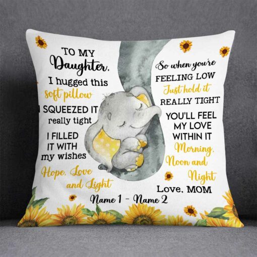 Personalized Daughter Elephant Sunflower Pillow