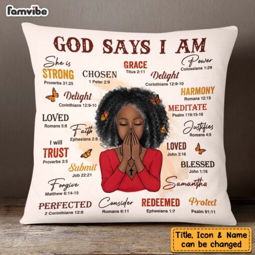 Personalized Daughter Granddaughter Christian Affirmations God Says I Am Pillow