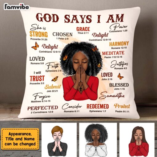 Personalized Daughter Granddaughter Christian Affirmations God Says I Am Pillow