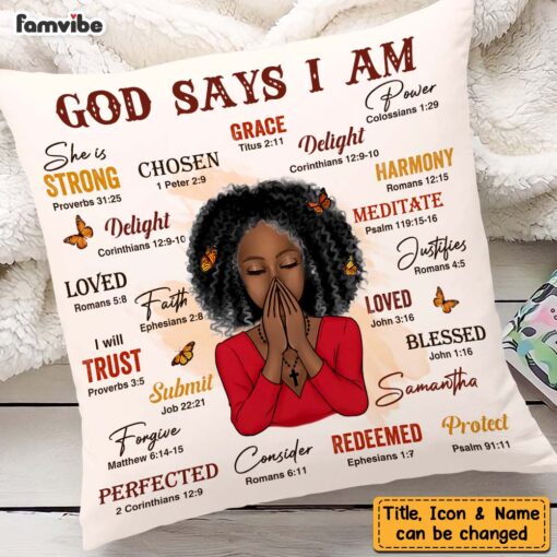 Personalized Daughter Granddaughter Christian Affirmations God Says I Am Pillow