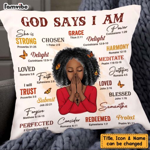 Personalized Daughter Granddaughter Christian Affirmations God Says I Am Pillow