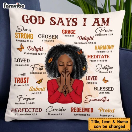 Personalized Daughter Granddaughter Christian Affirmations God Says I Am Pillow