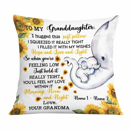 Personalized Daughter Granddaughter Elephant Sunflower Pillow