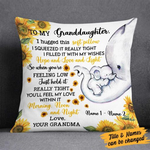 Personalized Daughter Granddaughter Elephant Sunflower Pillow