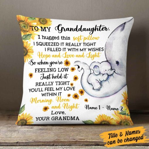 Personalized Daughter Granddaughter Elephant Sunflower Pillow