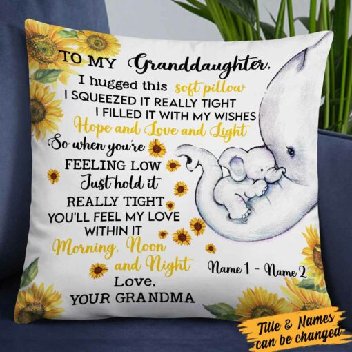 Personalized Daughter Granddaughter Elephant Sunflower Pillow