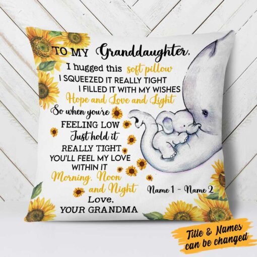 Personalized Daughter Granddaughter Elephant Sunflower Pillow