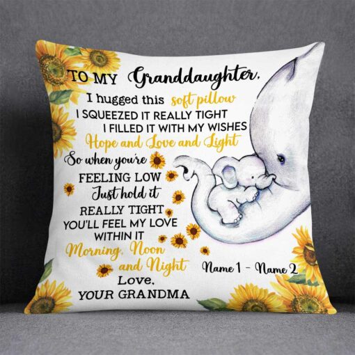 Personalized Daughter Granddaughter Elephant Sunflower Pillow