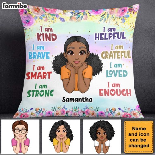 Personalized Daughter Granddaughter Kids Affirmations I Am Kind I Am Smart Pillow