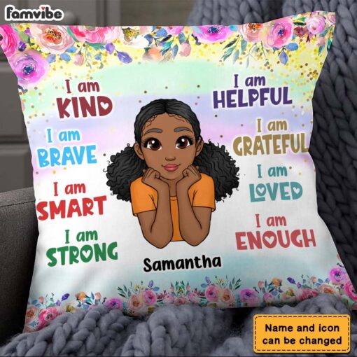 Personalized Daughter Granddaughter Kids Affirmations I Am Kind I Am Smart Pillow