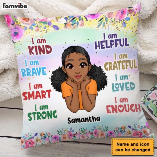 Personalized Daughter Granddaughter Kids Affirmations I Am Kind I Am Smart Pillow