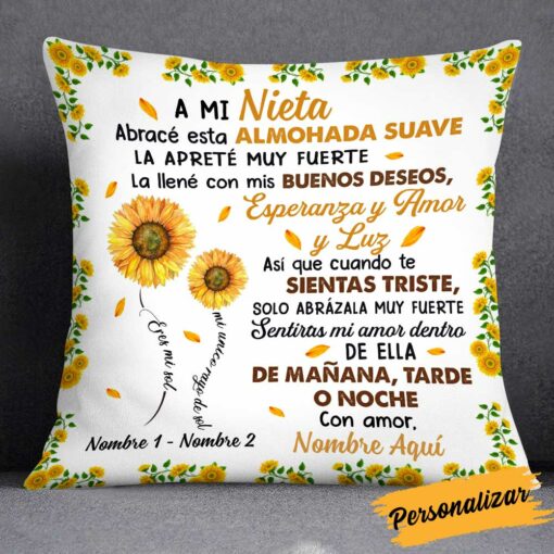 Personalized Daughter Granddaughter Son Grandson Spanish Mam� Abuela Sunflower Pillow