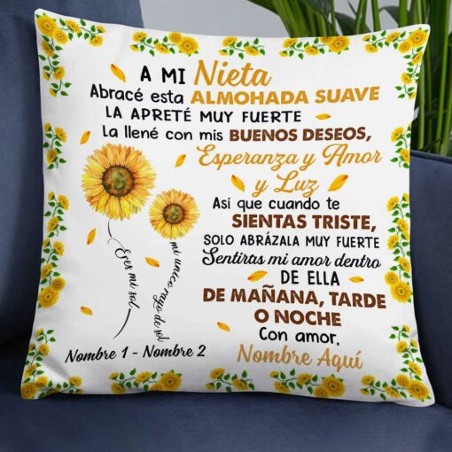 Personalized Daughter Granddaughter Son Grandson Spanish Mam� Abuela Sunflower Pillow