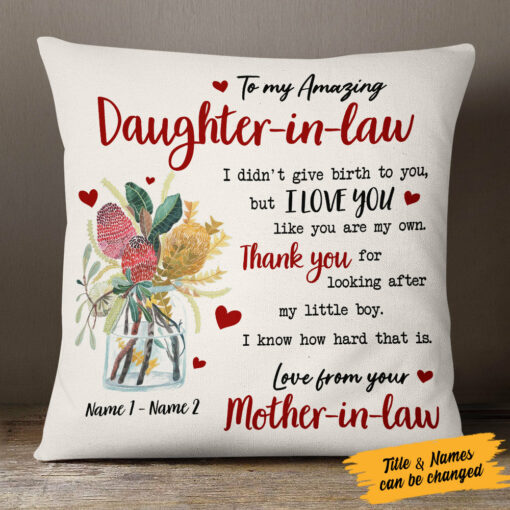 Personalized Daughter In Law Flower Pillow