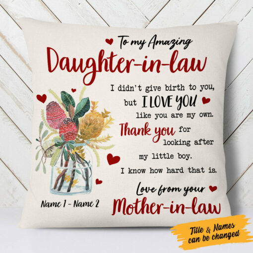 Personalized Daughter In Law Flower Pillow