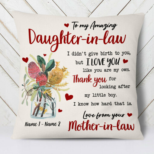 Personalized Daughter In Law Flower Pillow