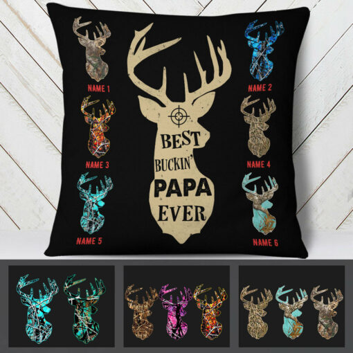 Personalized Deer Hunting Buckin Dad Grandpa Pillow