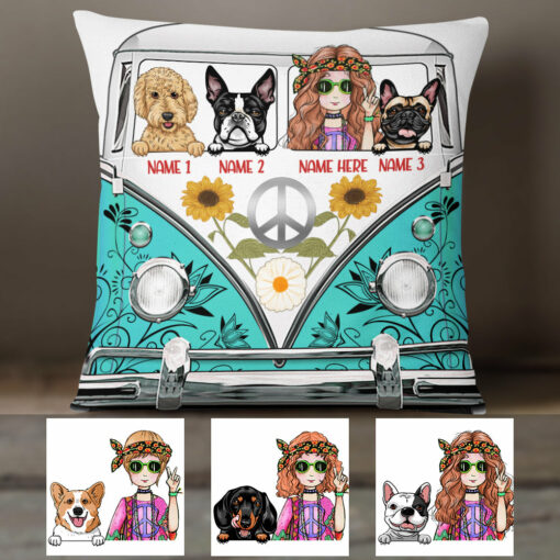 Personalized Dog Hippie Van Pillow