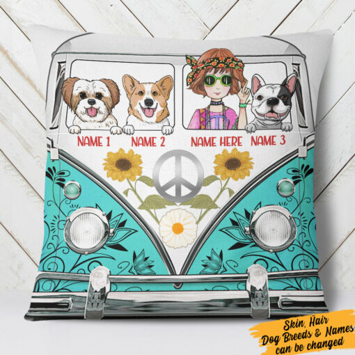 Personalized Dog Hippie Van Pillow