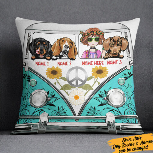 Personalized Dog Hippie Van Pillow