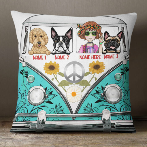 Personalized Dog Hippie Van Pillow