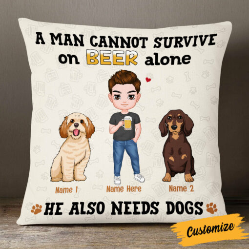 Personalized Dog Icon Man Needs Beer Pillow