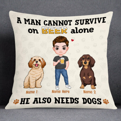 Personalized Dog Icon Man Needs Beer Pillow