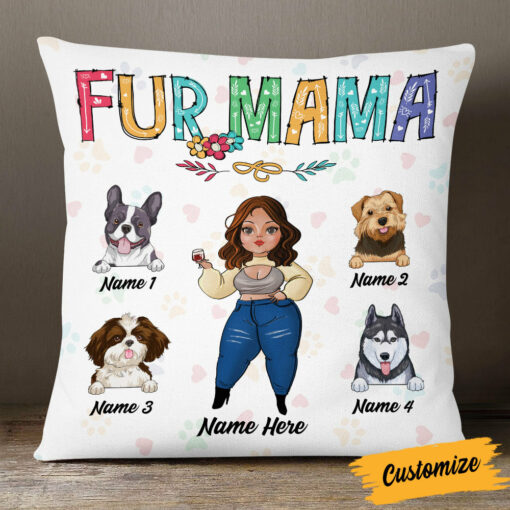 Personalized Dog Mom Fur Mama Pillow