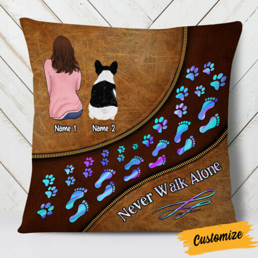 Personalized Dog Mom Never Walk Alone Pillow