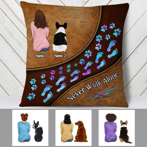 Personalized Dog Mom Never Walk Alone Pillow