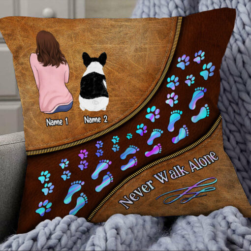 Personalized Dog Mom Never Walk Alone Pillow