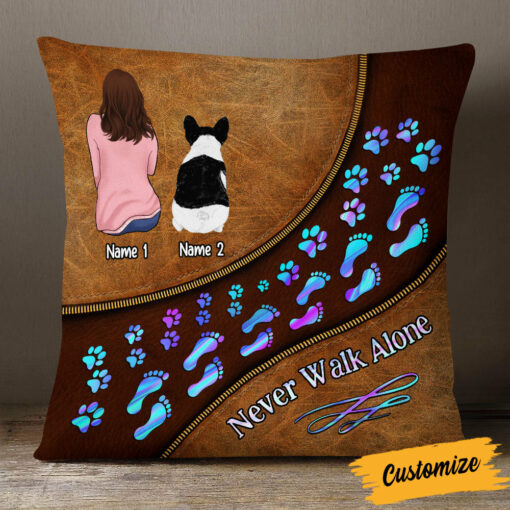 Personalized Dog Mom Never Walk Alone Pillow