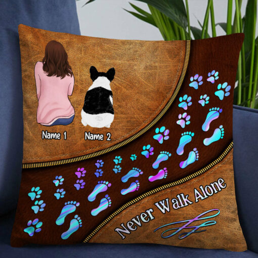 Personalized Dog Mom Never Walk Alone Pillow