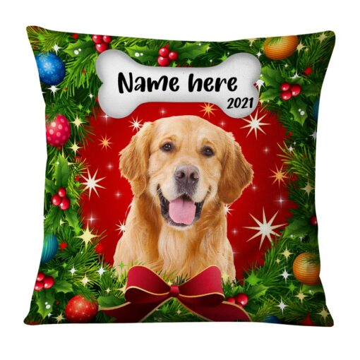 Personalized Dog Photo Christmas Wreath Pillow