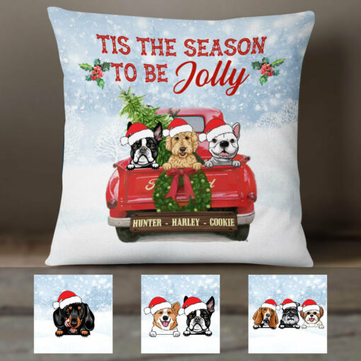 Personalized Dog Red Truck Jolly Christmas Pillow