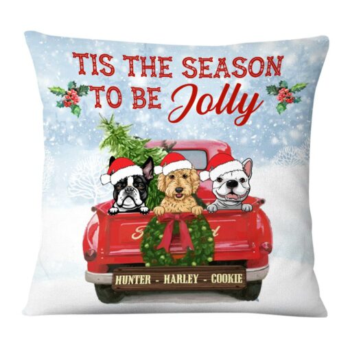 Personalized Dog Red Truck Jolly Christmas Pillow