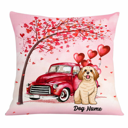 Personalized Dog Valentine Red Truck Pillow