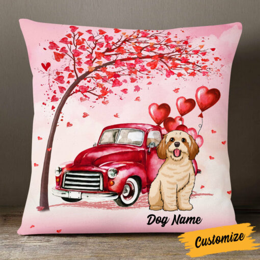 Personalized Dog Valentine Red Truck Pillow